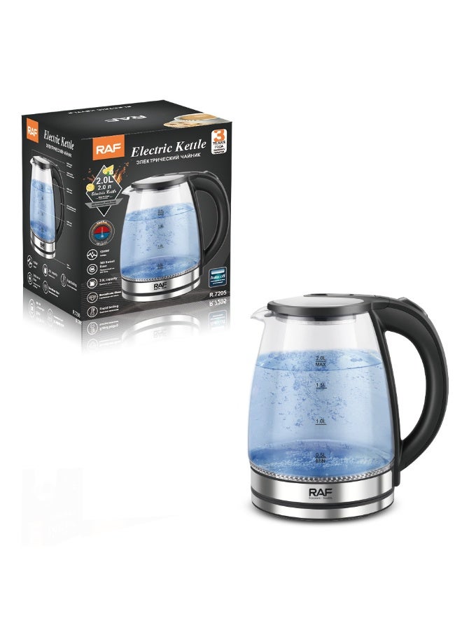 RAF Electric Kettle 2 Liter Capacity, Transparent Borosilicate Glass Design, 1500 Watt Rapid Boil Heating Element, Automatic Power Cut Off, Cool Touch Handle, Ideal for Tea Coffee and Daily Kitchen Use